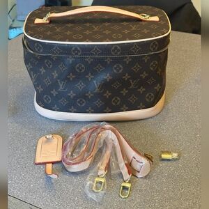 Lois Vuton Monogram Canvas Cosmetic Case in Brown with Natural Trim